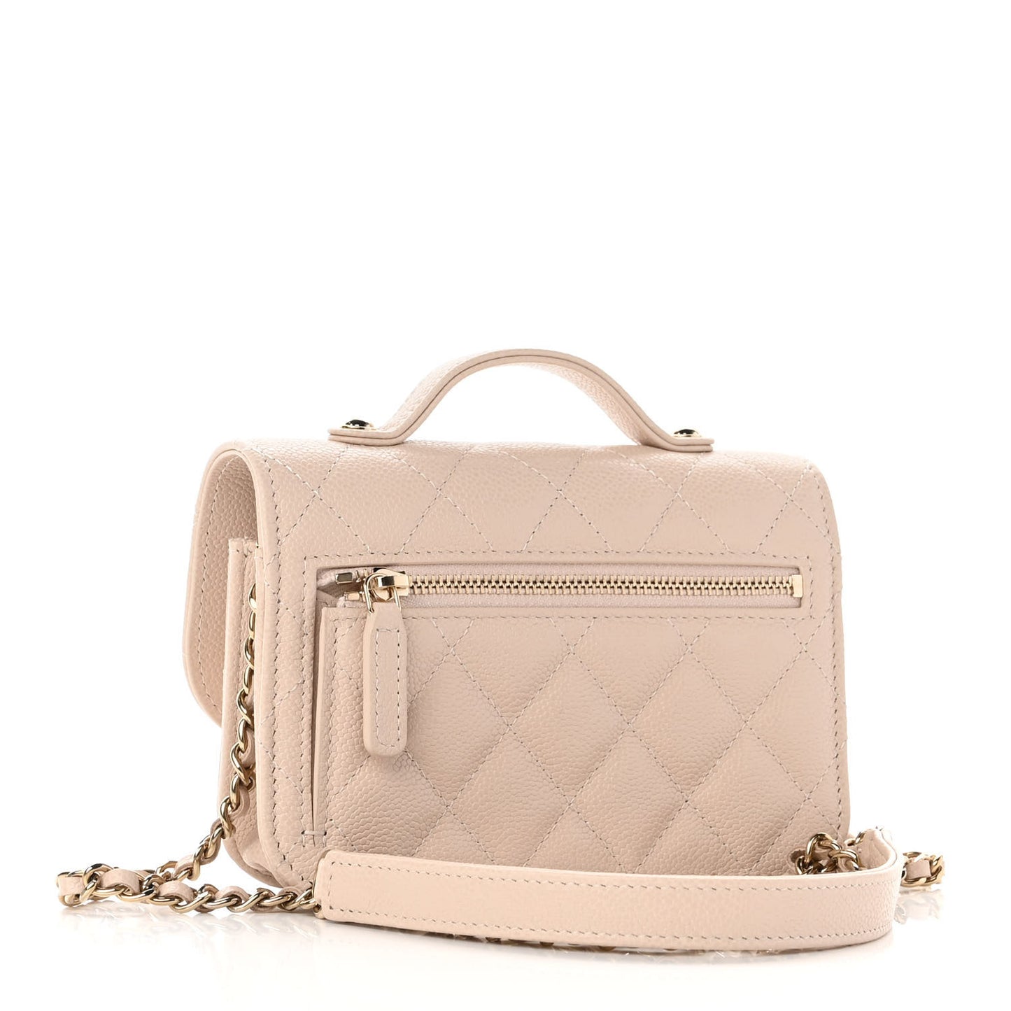 Caviar Quilted Business Affinity Clutch With Chain Flap Beige