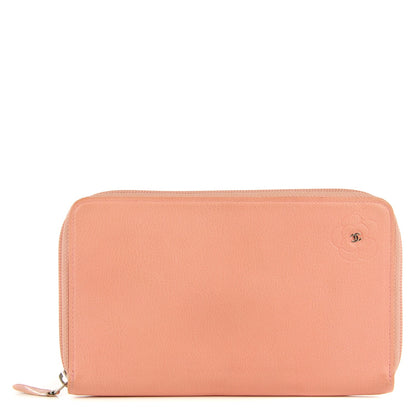 Chanel Goatskin Camellia Embossed Zip Around Organizer Wallet Pink 1 of 8