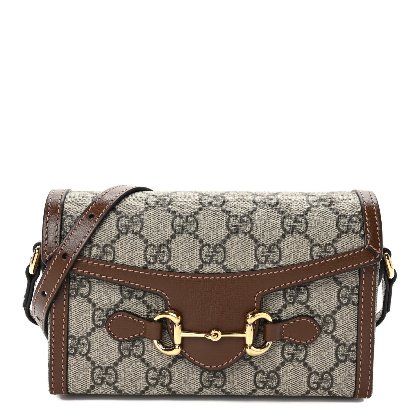 GG Supreme Monogram Mini Horsebit 1955 Shoulder Bag Beige Brown Sugar