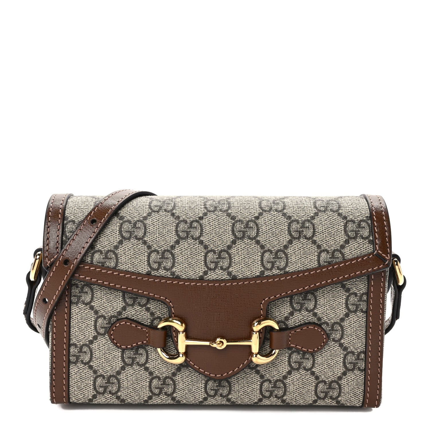 Gucci GG Supreme Monogram Mini Horsebit 1955 Shoulder Bag Beige Brown Sugar 1 of 10