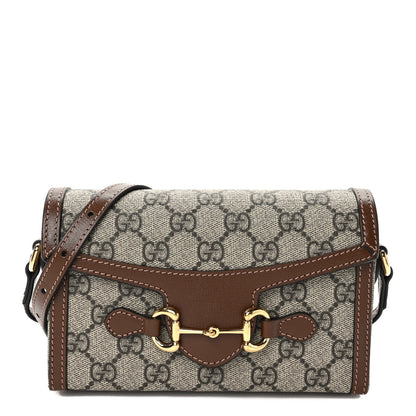Gucci GG Supreme Monogram Mini Horsebit 1955 Shoulder Bag Beige Brown Sugar 1 of 10