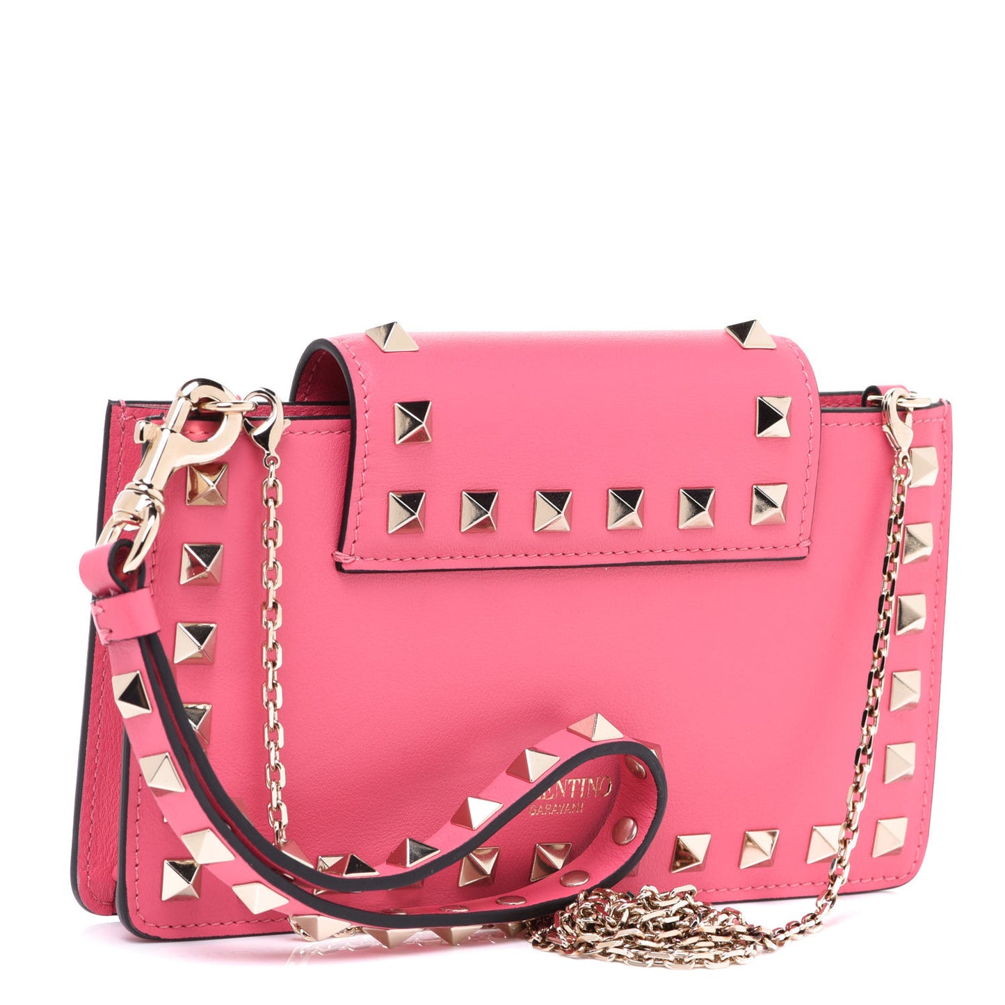 Calfskin Rockstud Phone Case With Chain Shadow Pink