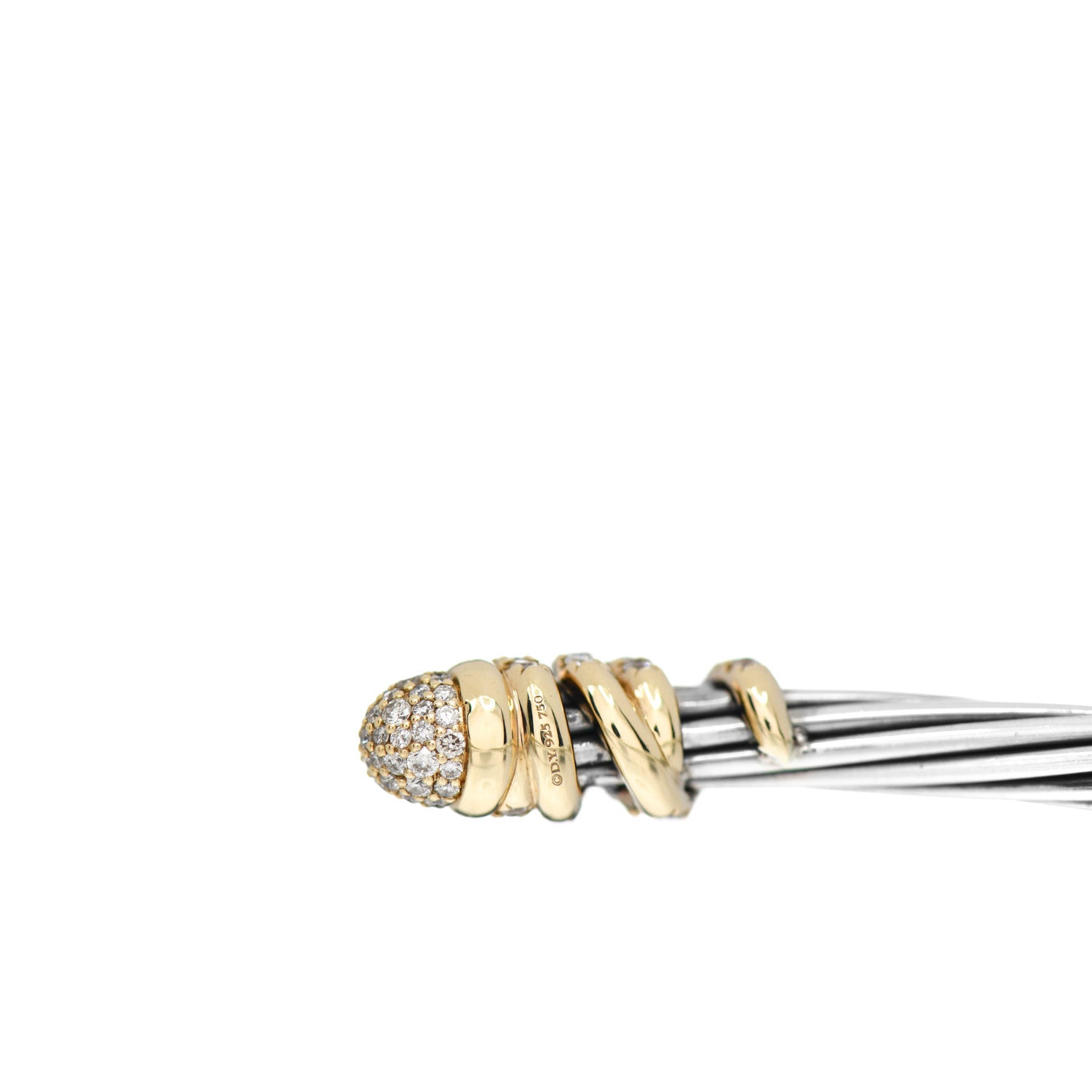 David Yurman Sterling Silver 18K Yellow Gold Diamond Pave 4mm Helena Cuff Bracelet 3 of 3