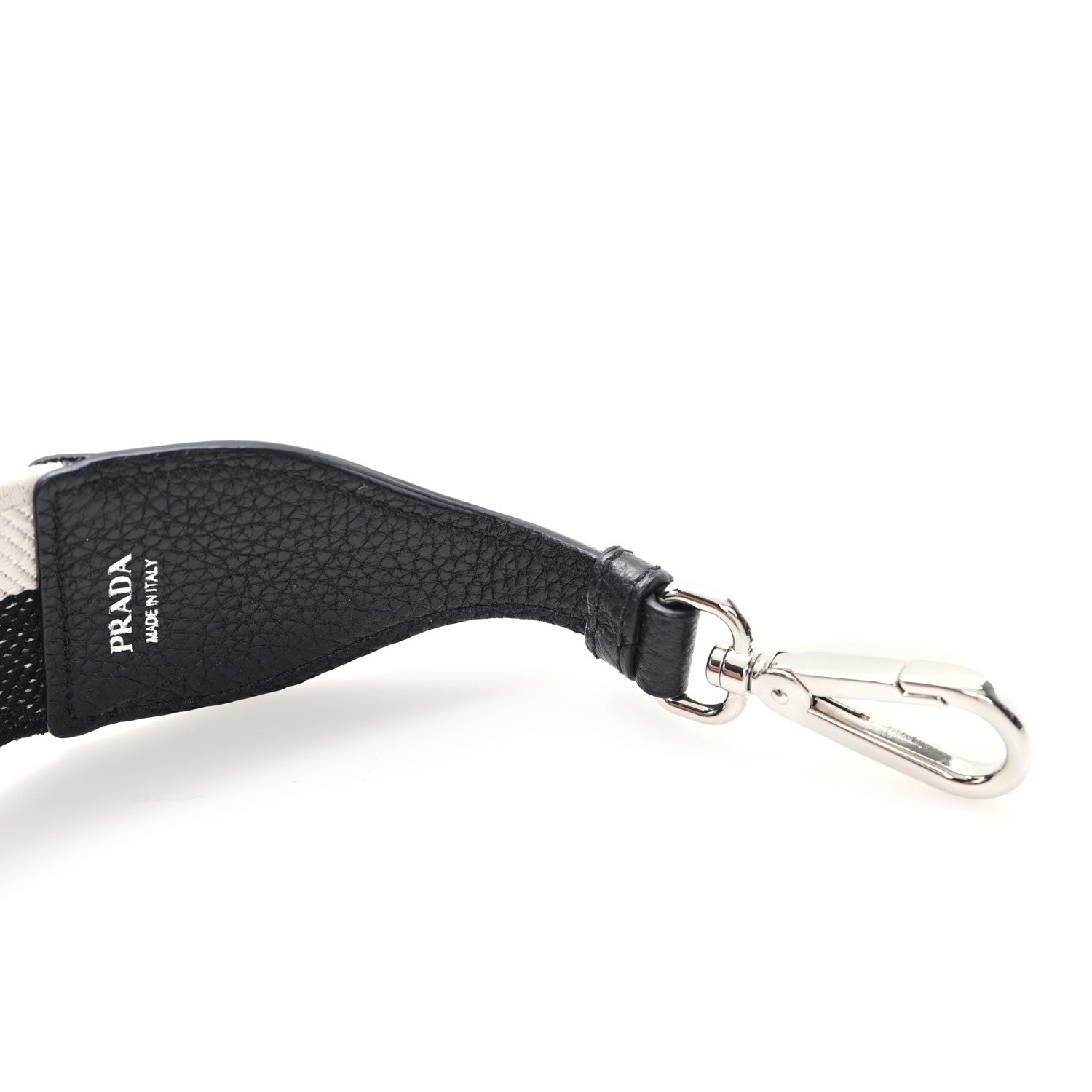 Prada Canvas Calfskin Logo Shoulder Strap Black Beige 3 of 3