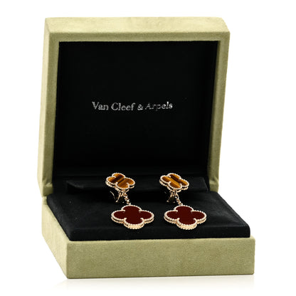 Van Cleef & Arpels 18K Yellow Gold Tiger Eye Carnelian 2 Motifs Magic Alhambra Earrings 5 of 5