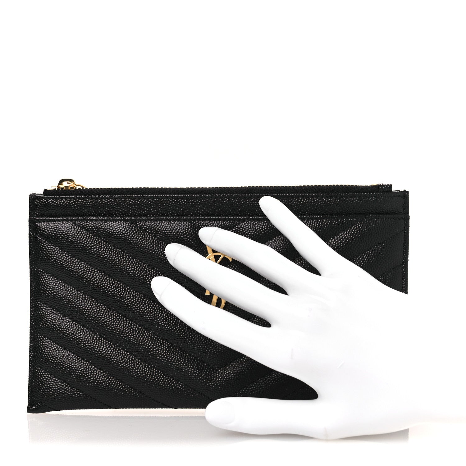 Saint Laurent Grain De Poudre Chevron Monogram Large Bill Pouch Black 2 of 8