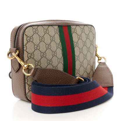 Gucci GG Supreme Monogram Textured Dollar Calfskin Web Ophidia Wristlet Shoulder Bag Beige Ebony New Acero 3 of 14
