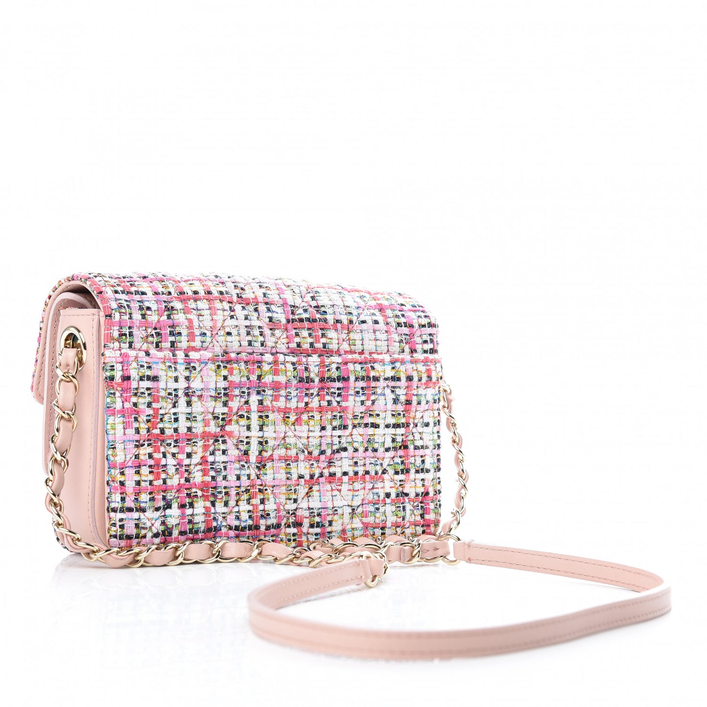 Tweed Calfskin Quilted CC Box Flap Pink Multicolor
