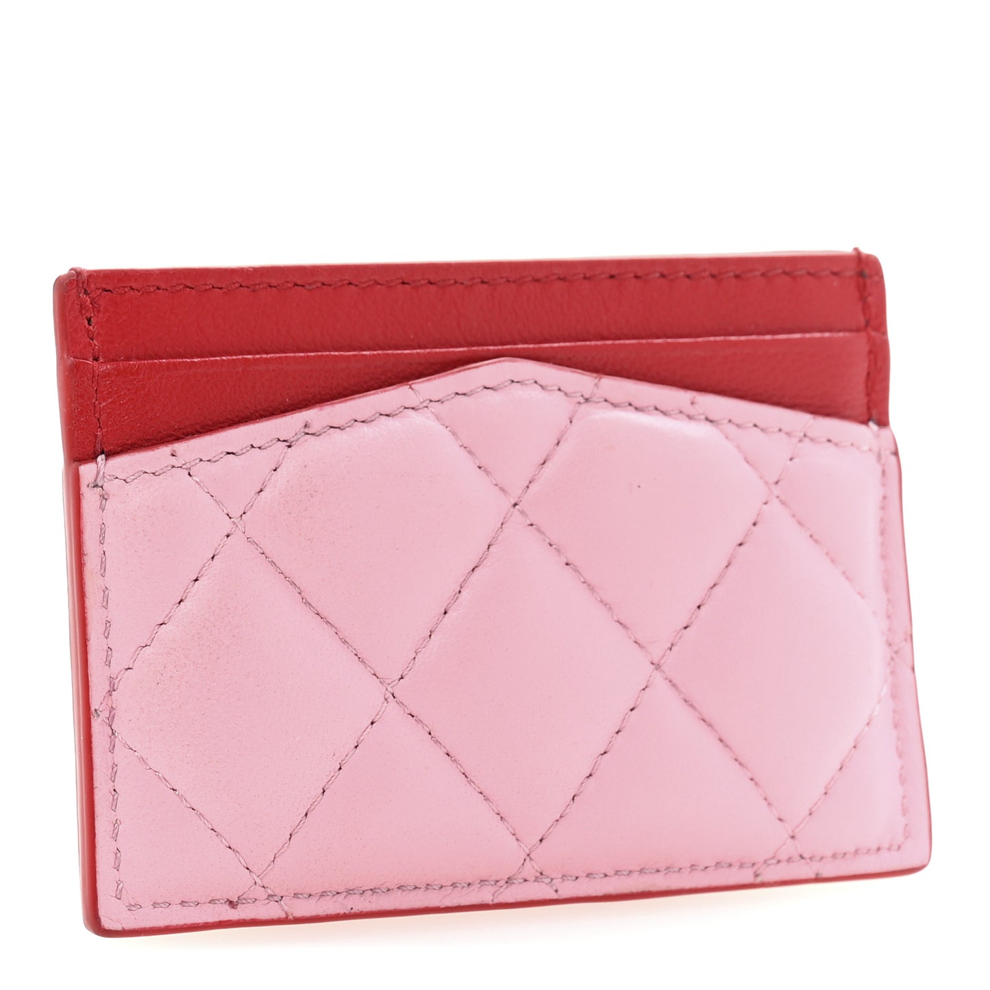 Lambskin Quilted Skull Card Holder Pastel Pink