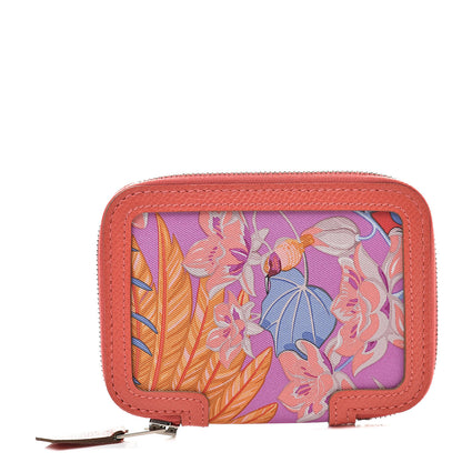 Hermes Epsom Printed Silk Flamingo Party Soie-Cool Compact Wallet Rose Jaipur 1 of 7