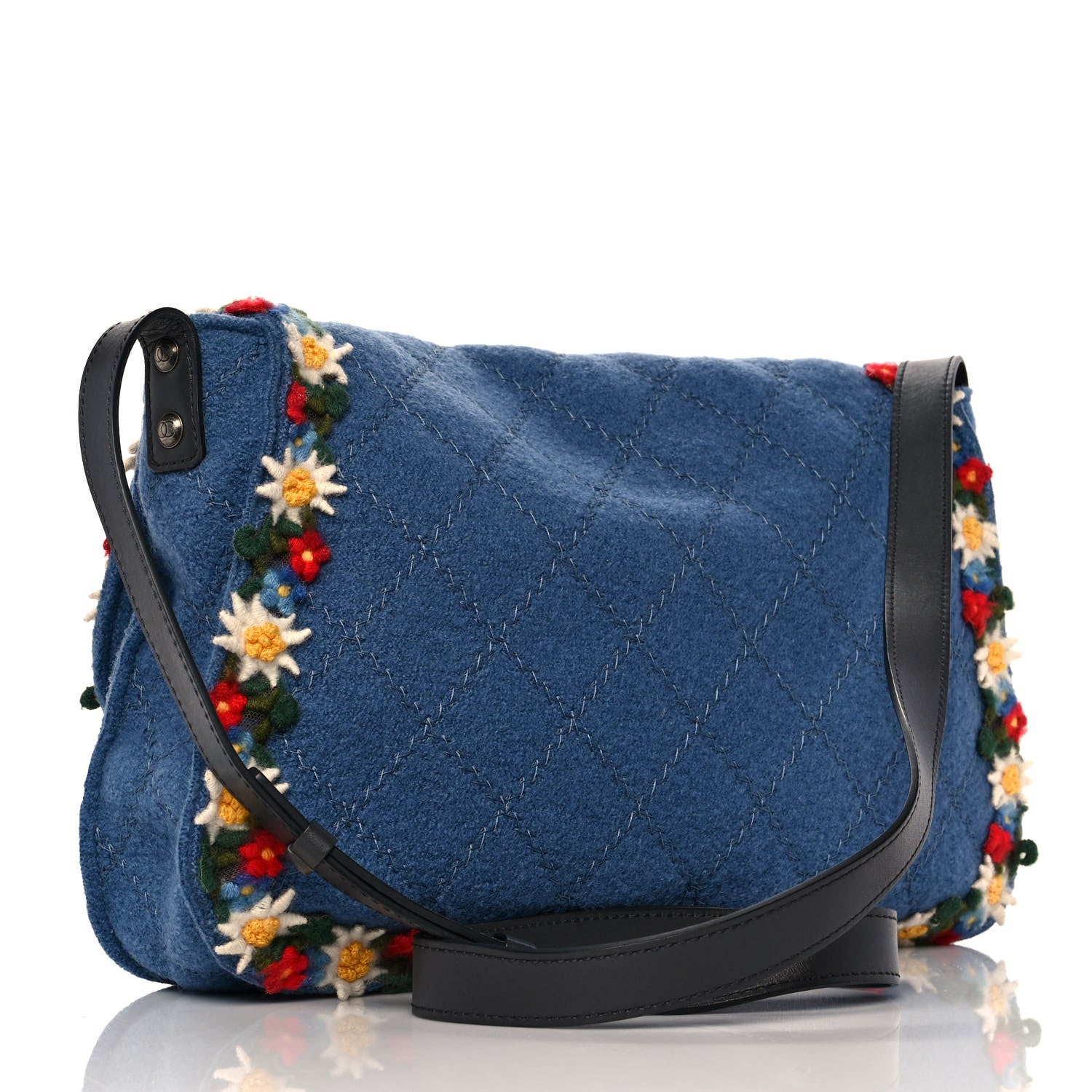 Chanel Felt Embroidered Large Crest Austrian Satchel Blue 2 of 8