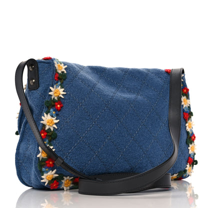Chanel Felt Embroidered Large Crest Austrian Satchel Blue 2 of 8
