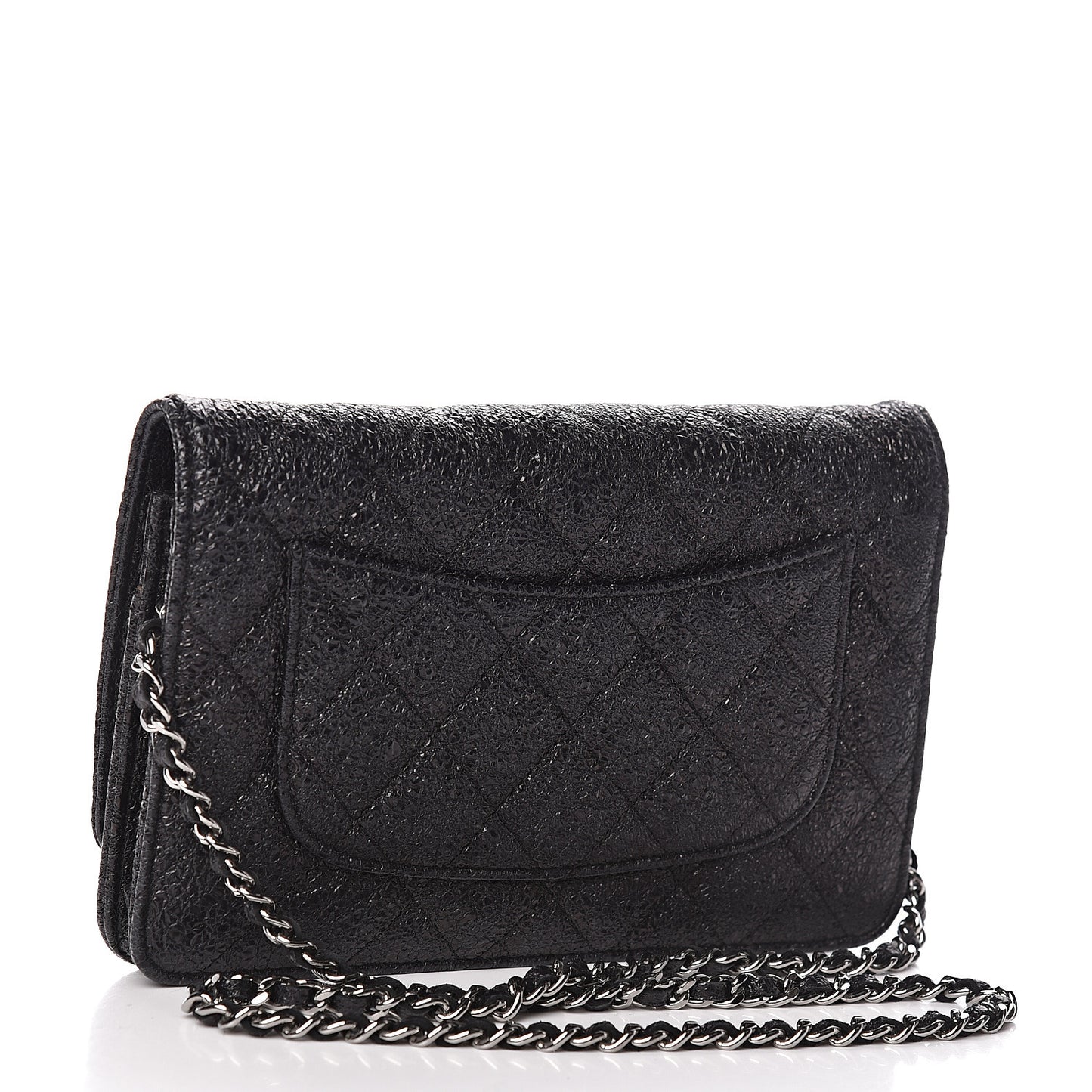 Crackled Calfskin Wallet On Chain WOC Black