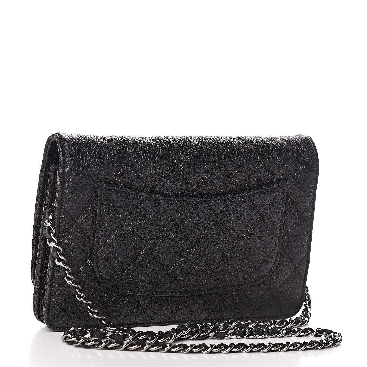 Chanel Crackled Calfskin Wallet On Chain WOC Black 3 of 10