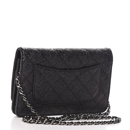 Chanel Crackled Calfskin Wallet On Chain WOC Black 3 of 10
