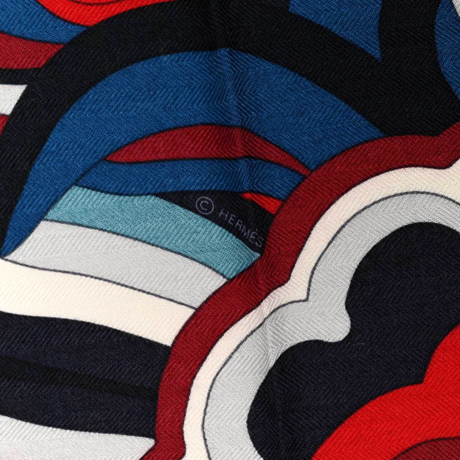 Hermes Cashmere Silk Faubourg Rainbow Shawl 140 Marine Rouge White 2 of 5