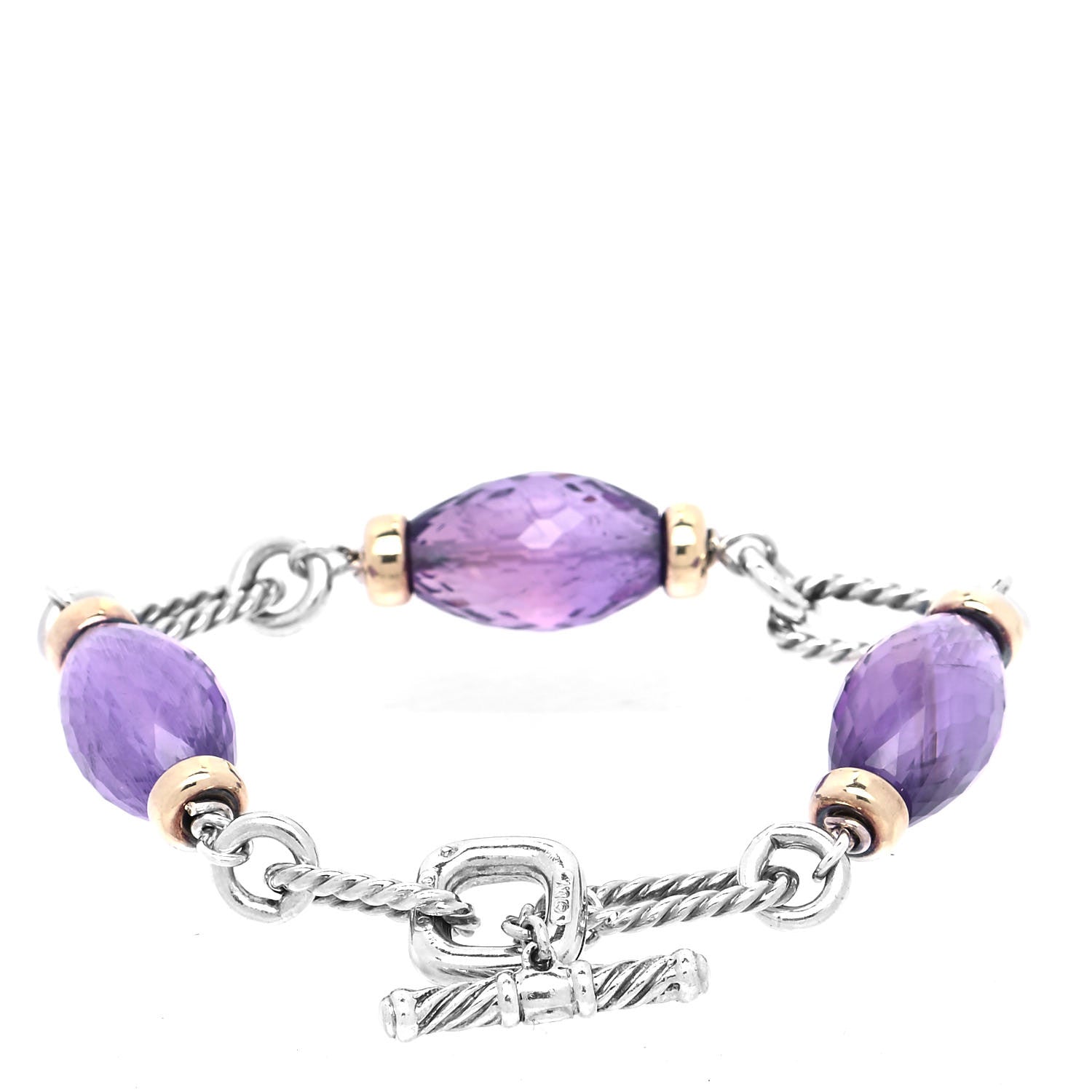David Yurman Sterling Silver 18K Yellow Gold Amethyst Figaro Bracelet 3 of 5