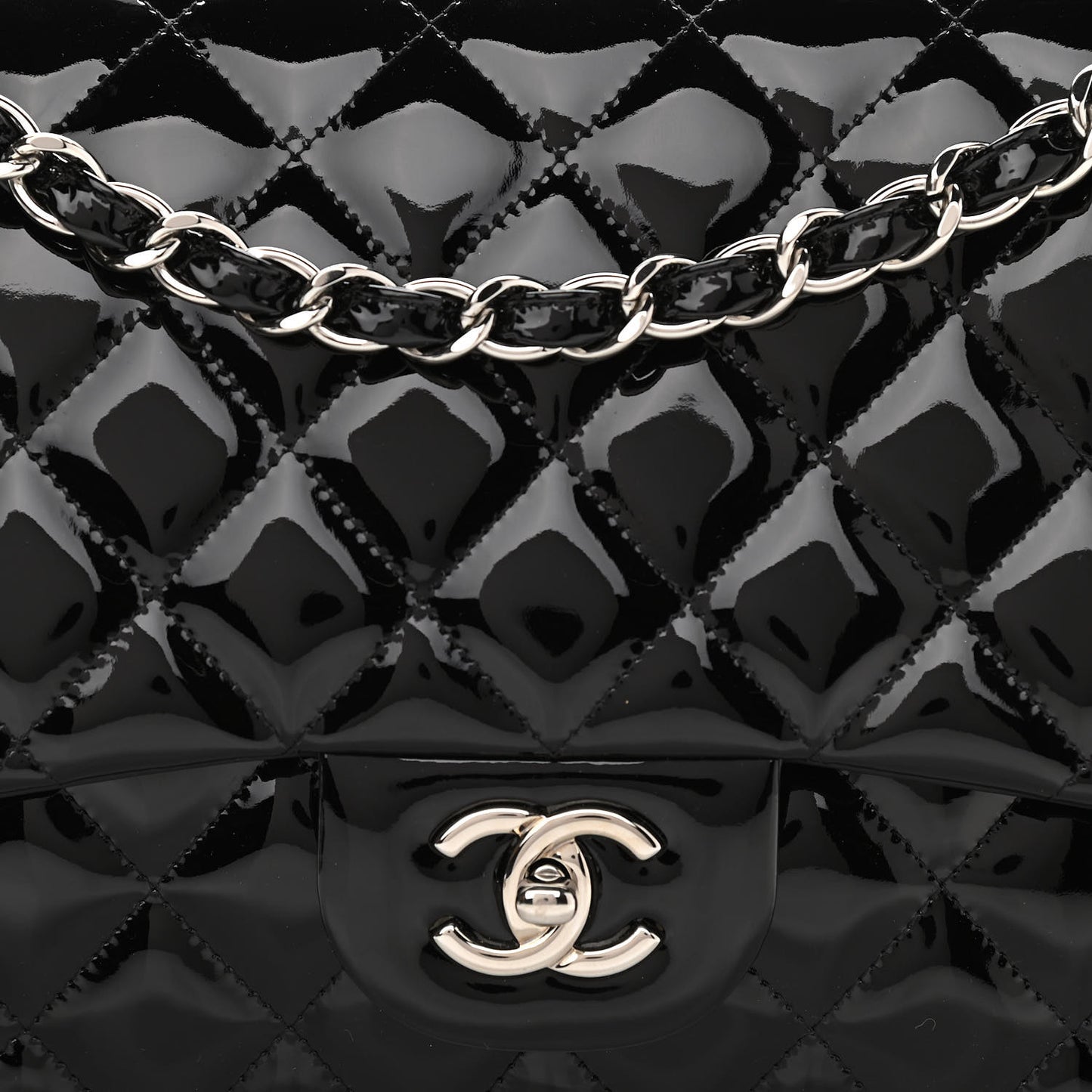 Patent Quilted Jumbo Double Flap Black