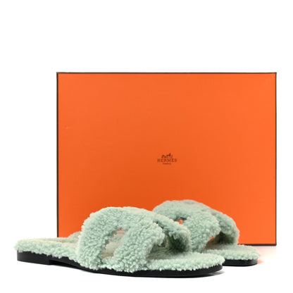 Hermes Woolskin Oran Sandals 38 Vert D'Eau 12 of 12