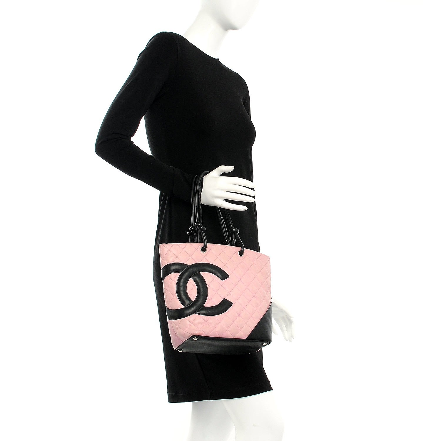 Chanel Calfskin Quilted Medium Cambon Tote Pink Black 2 of 12