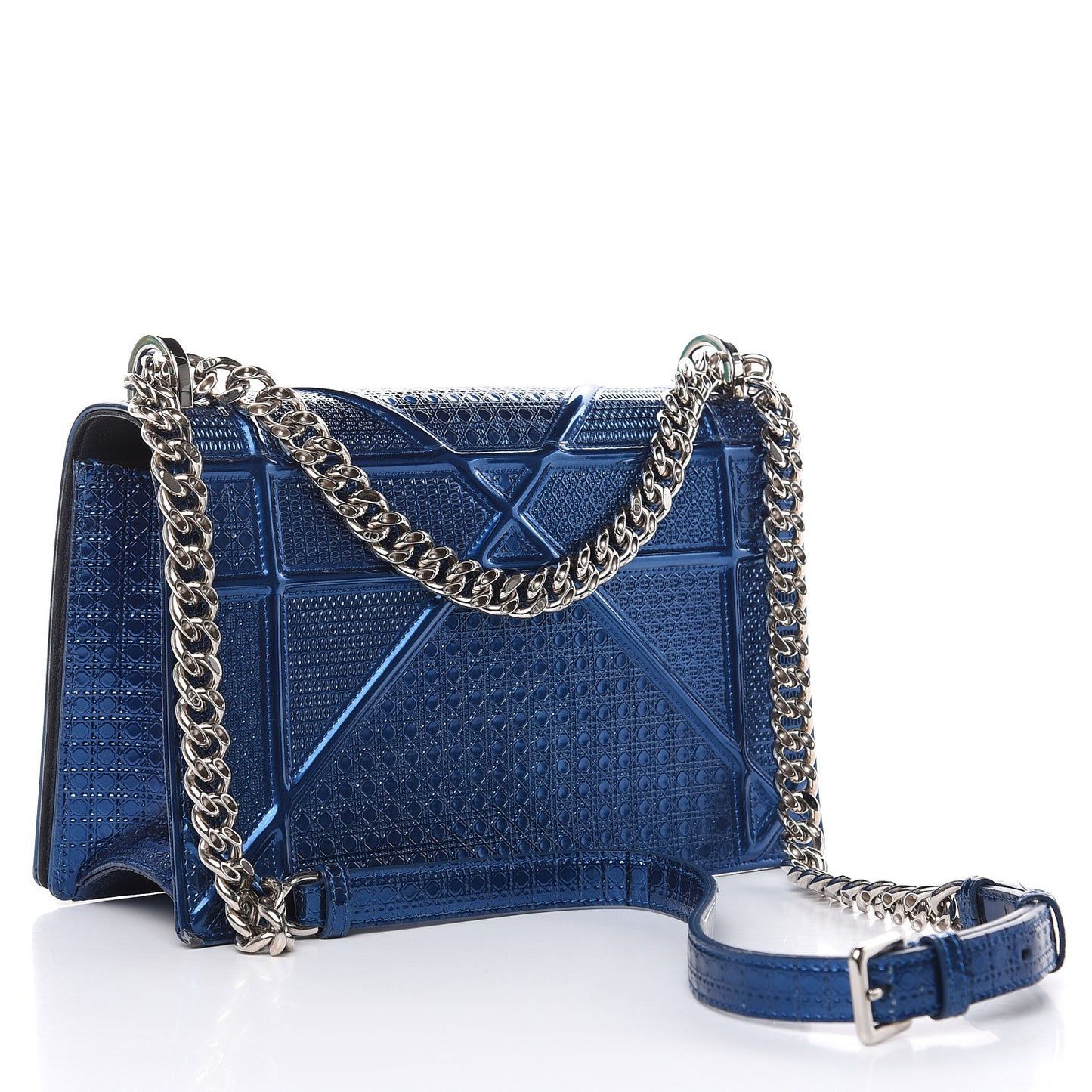 Metallic Patent Micro-Cannage Medium Diorama Flap Bag Blue