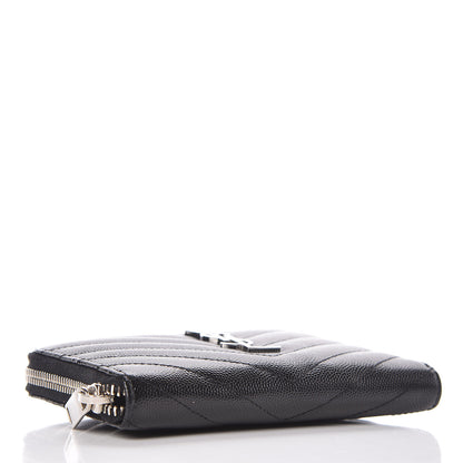 Saint Laurent Grain De Poudre Matelasse Chevron Monogram Zip Around Wallet Black 4 of 8