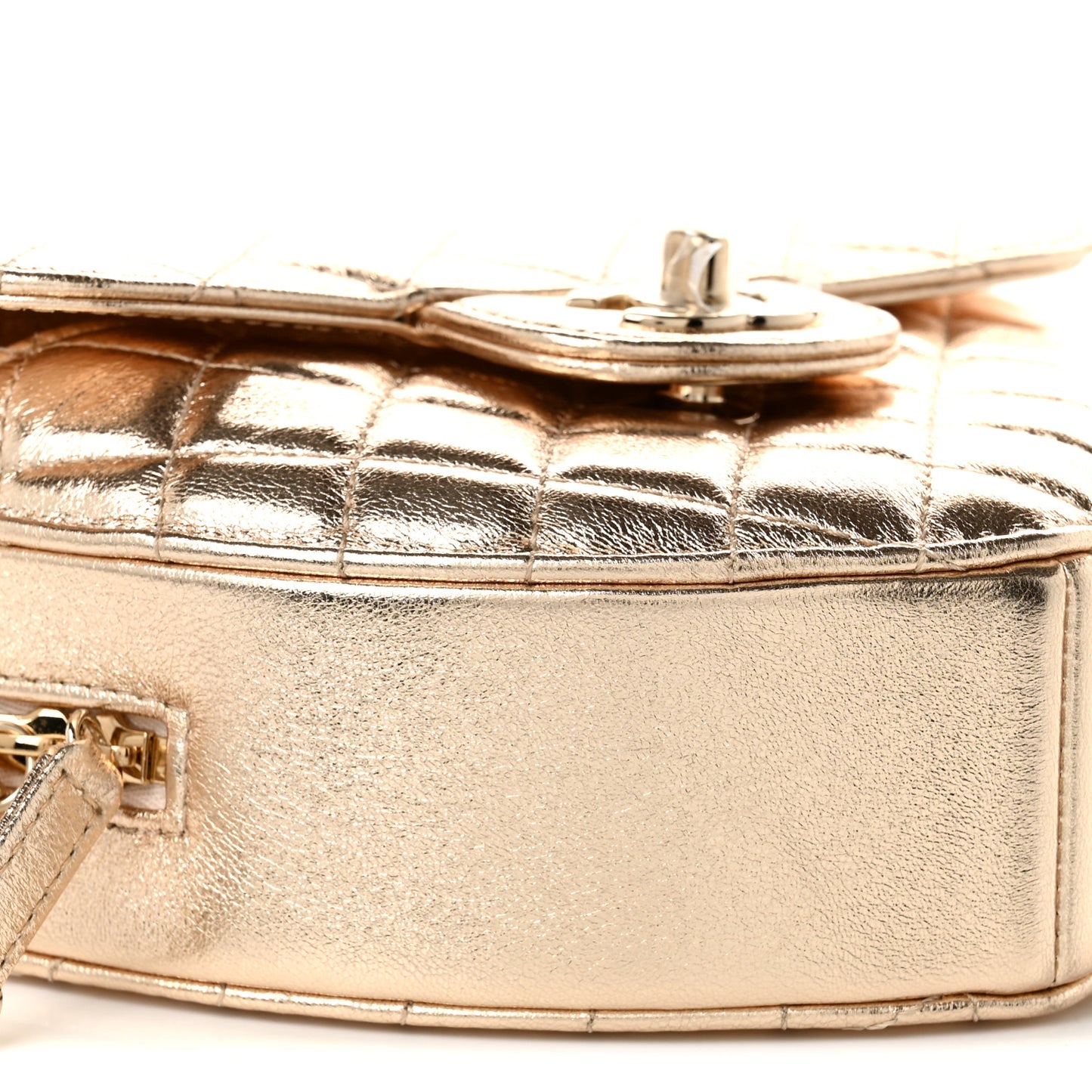 Metallic Lambskin Quilted Large CC In Love Heart Bag Gold