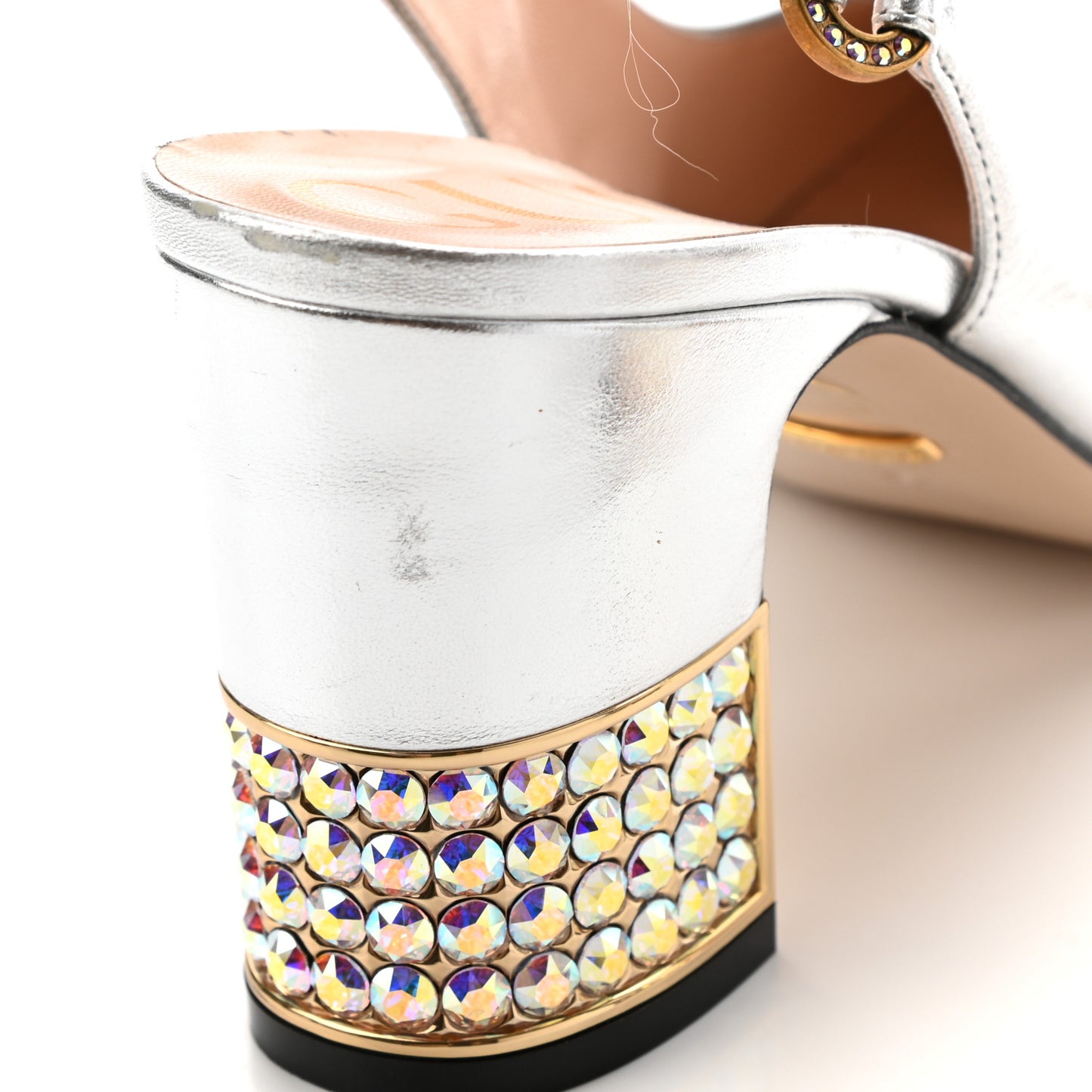 Metallic Nappa Crystal Square G Madelyn Slingbacks 39 Silver
