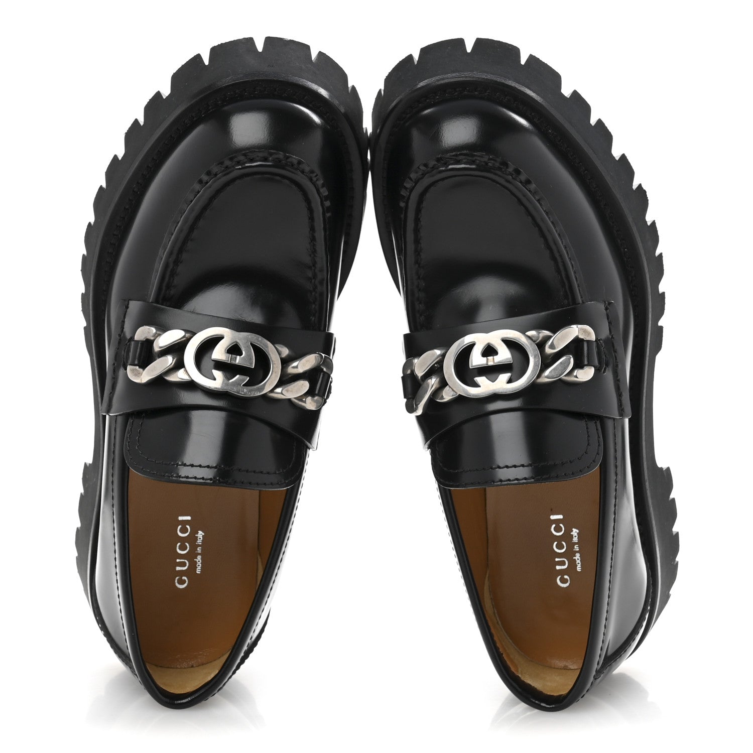 Gucci Cordovan Lux Womens Jeanne Platform Lug Sole 30/45mm Loafers 37.5 Black 2 of 10