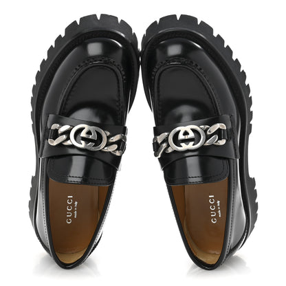 Gucci Cordovan Lux Womens Jeanne Platform Lug Sole 30/45mm Loafers 37.5 Black 2 of 10