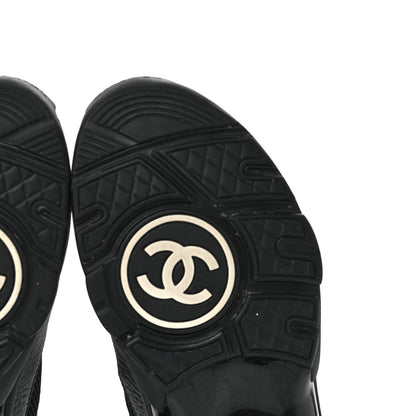Chanel Mesh Suede Grained Calfskin Womens CC Sneakers 36.5 Black White 6 of 9