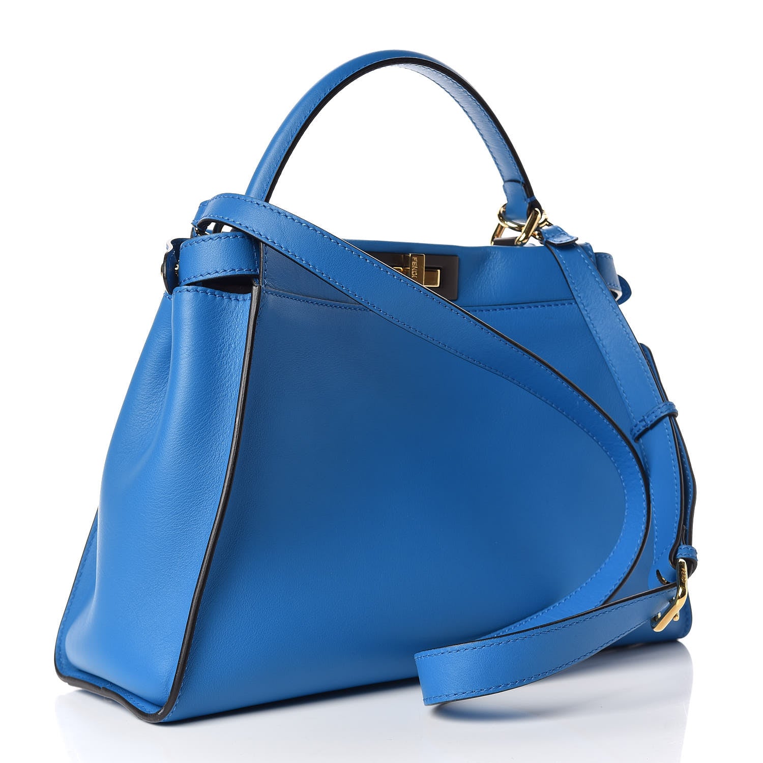 Fendi Vitello Seta Medium Peekaboo Iconic Satchel Blue Royal 3 of 9