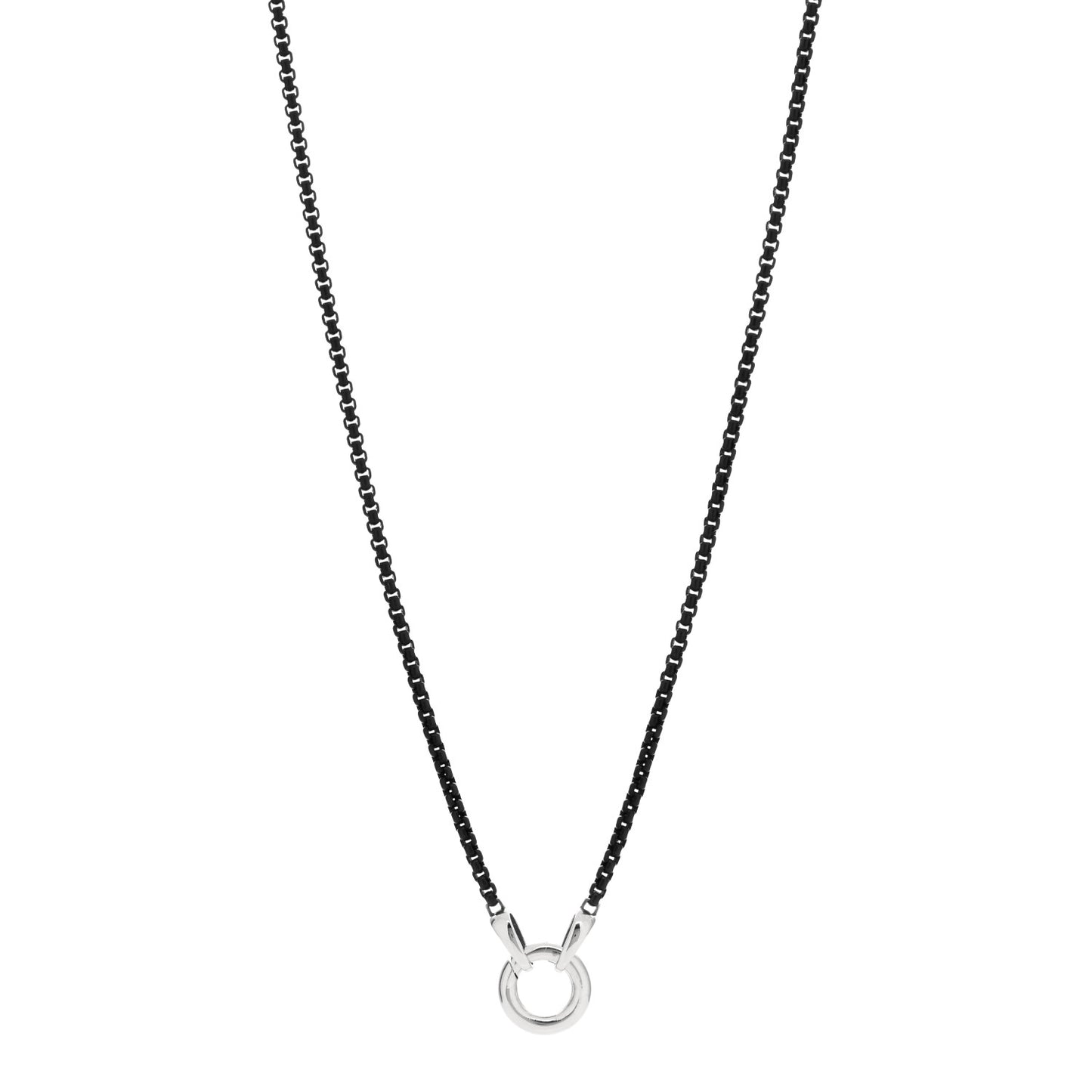 Sterling Silver Stainless Steel 2.7mm Smooth Amulet Box Chain Necklace Black