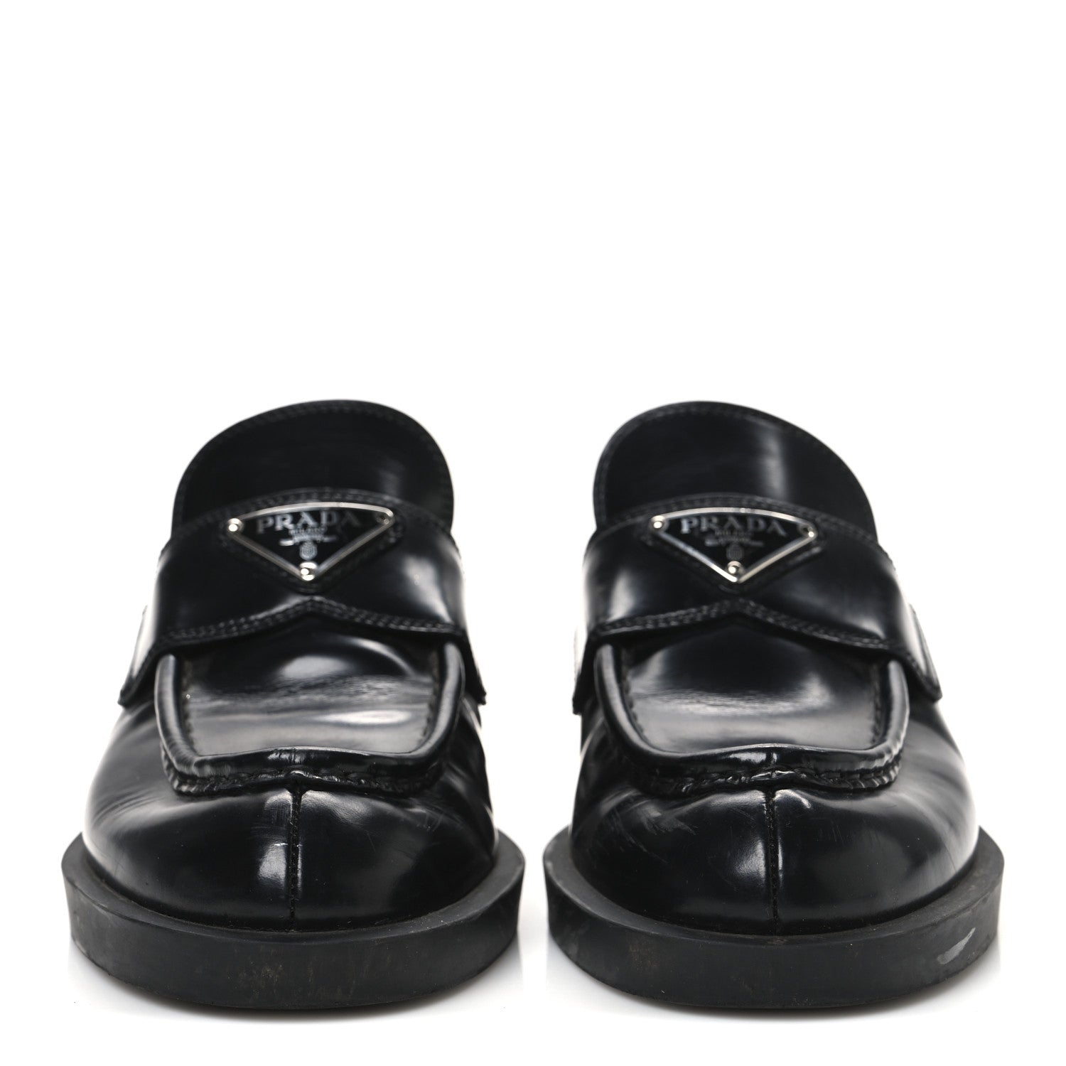 Prada Spazzolato Triangle 40mm Loafer Mules 37.5  Black 3 of 10
