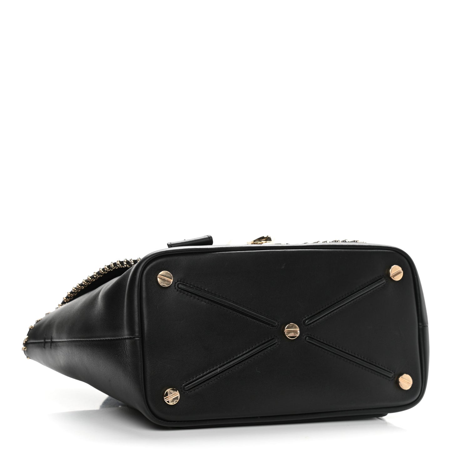 Calfskin Groumette Small Demilune Double Handle Satchel Black