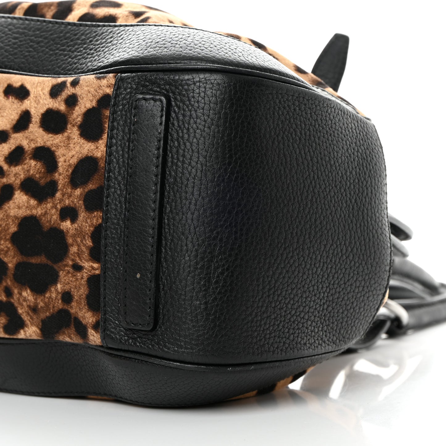 Calfskin Canvas Leopard Print Animalier Shoulder Bag Black