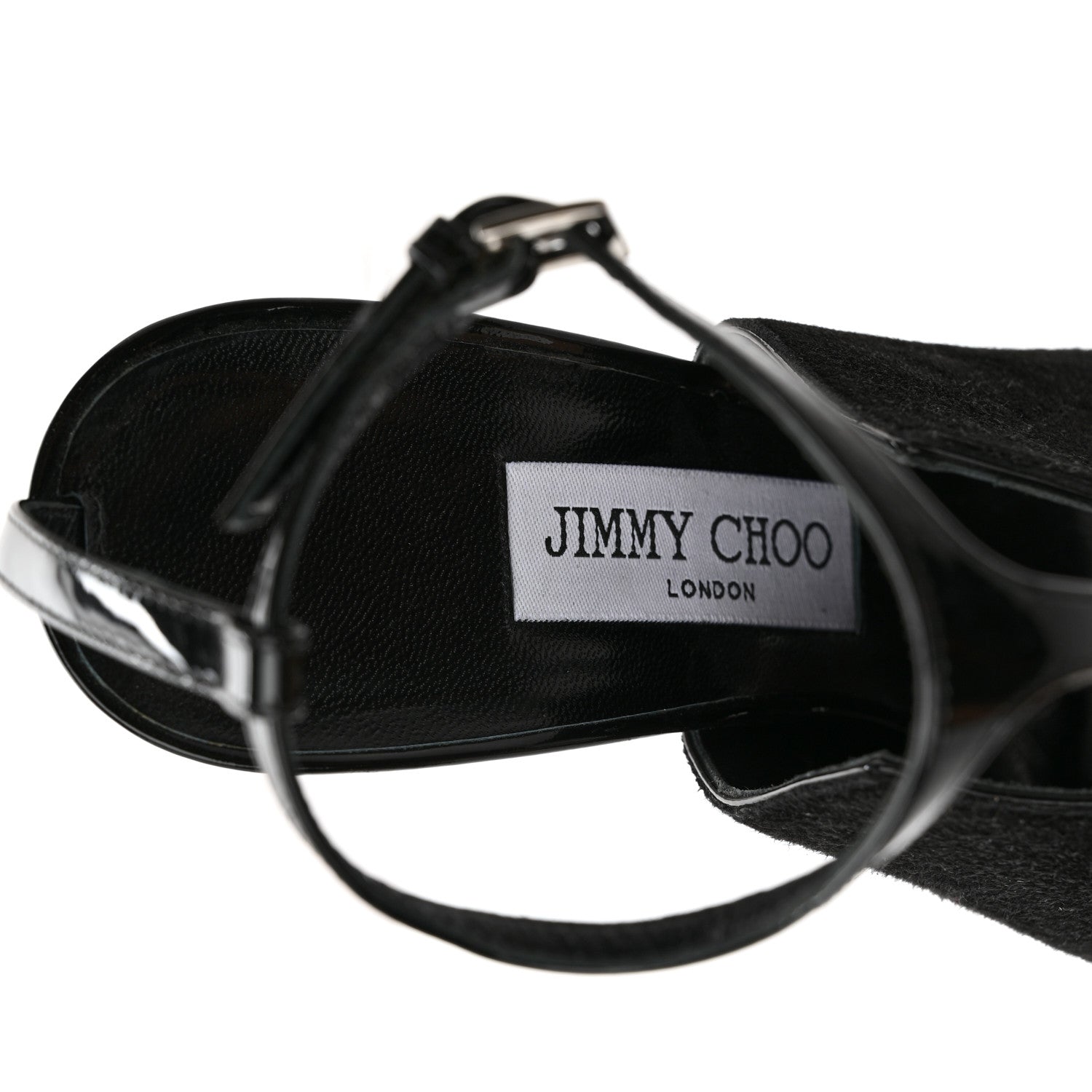 Jimmy Choo Suede Patent Kascade T-Strap Wedge Sandal 37.5 Black 7 of 9