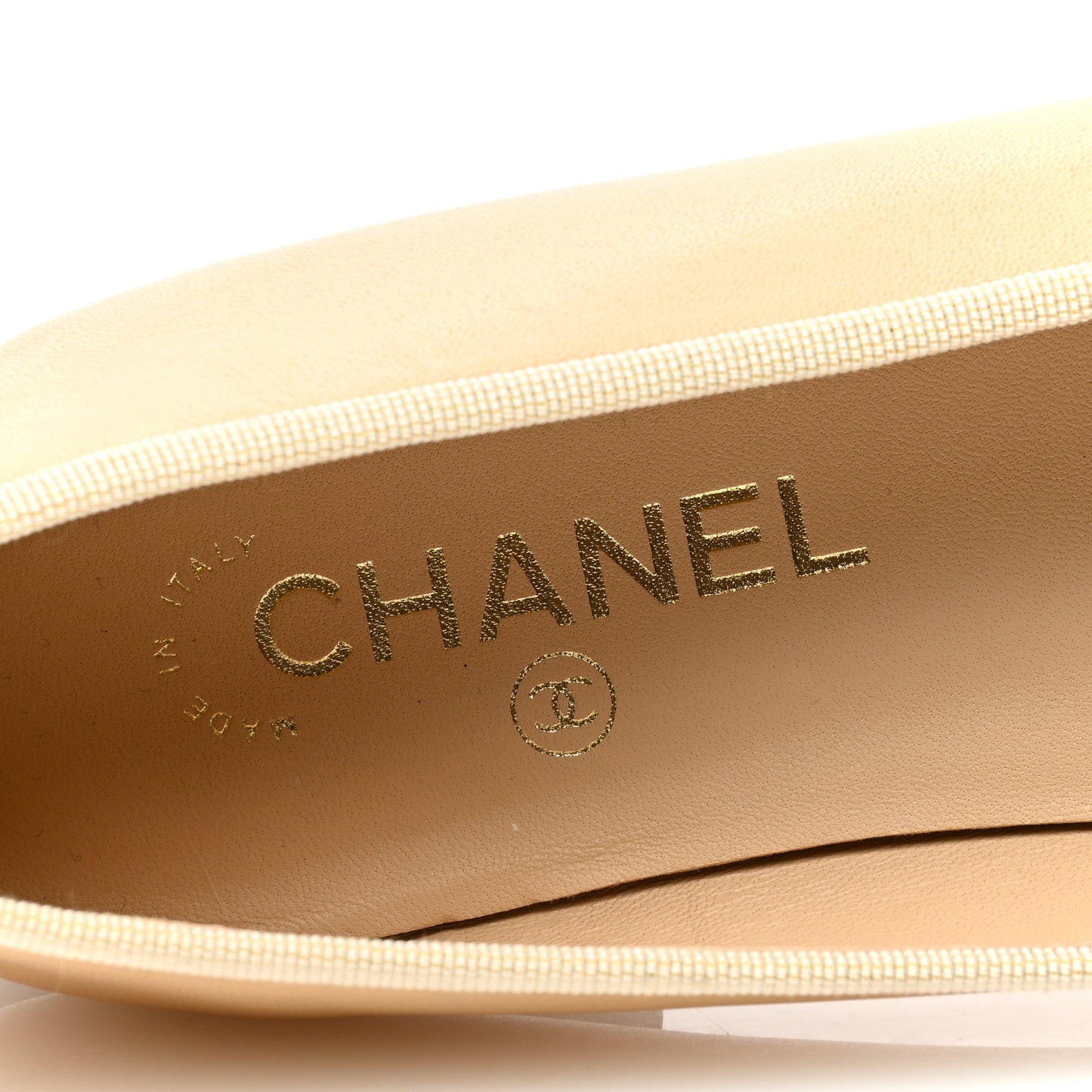 Lambskin Cap Toe CC Ballerina Flats 39 Beige Black