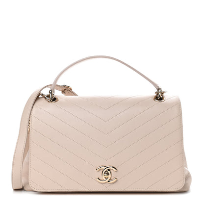 Chanel Grained Calfskin Stitched Medium Chevron Chic Top Handle Flap Beige 1 of 11