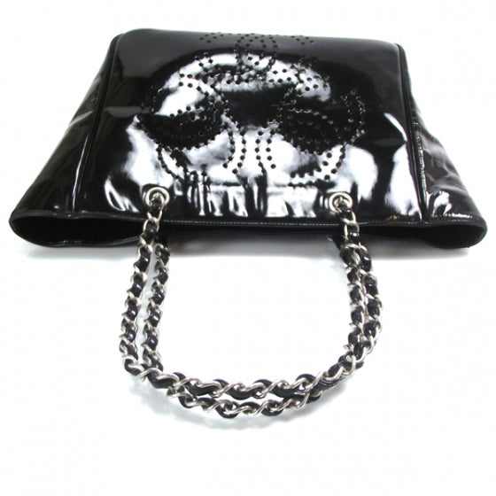 Patent Perforated CC Shopping Tote Black