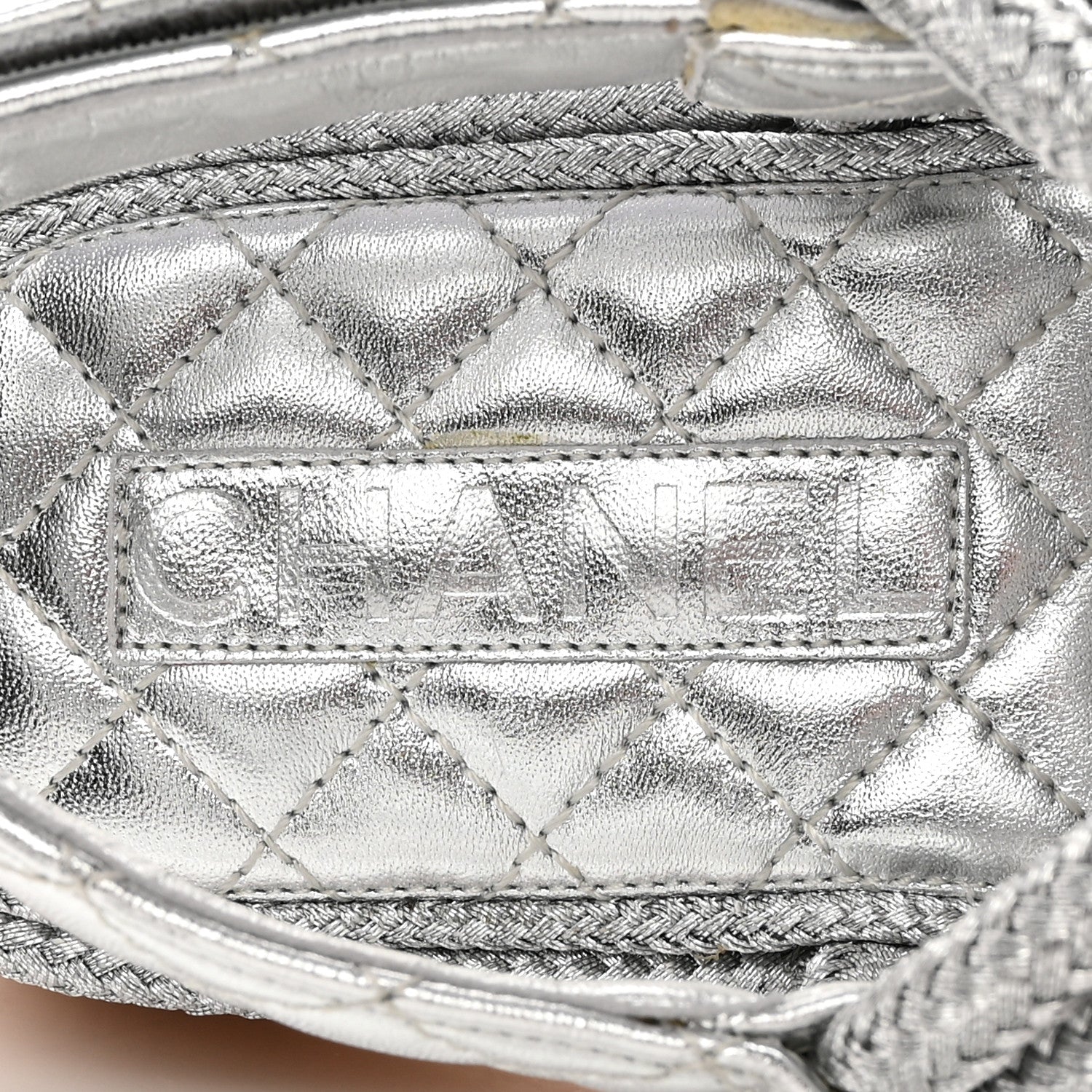 Chanel Metallic Cord Lambskin Quilted Logo Sandals 38 Silver 7 of 10