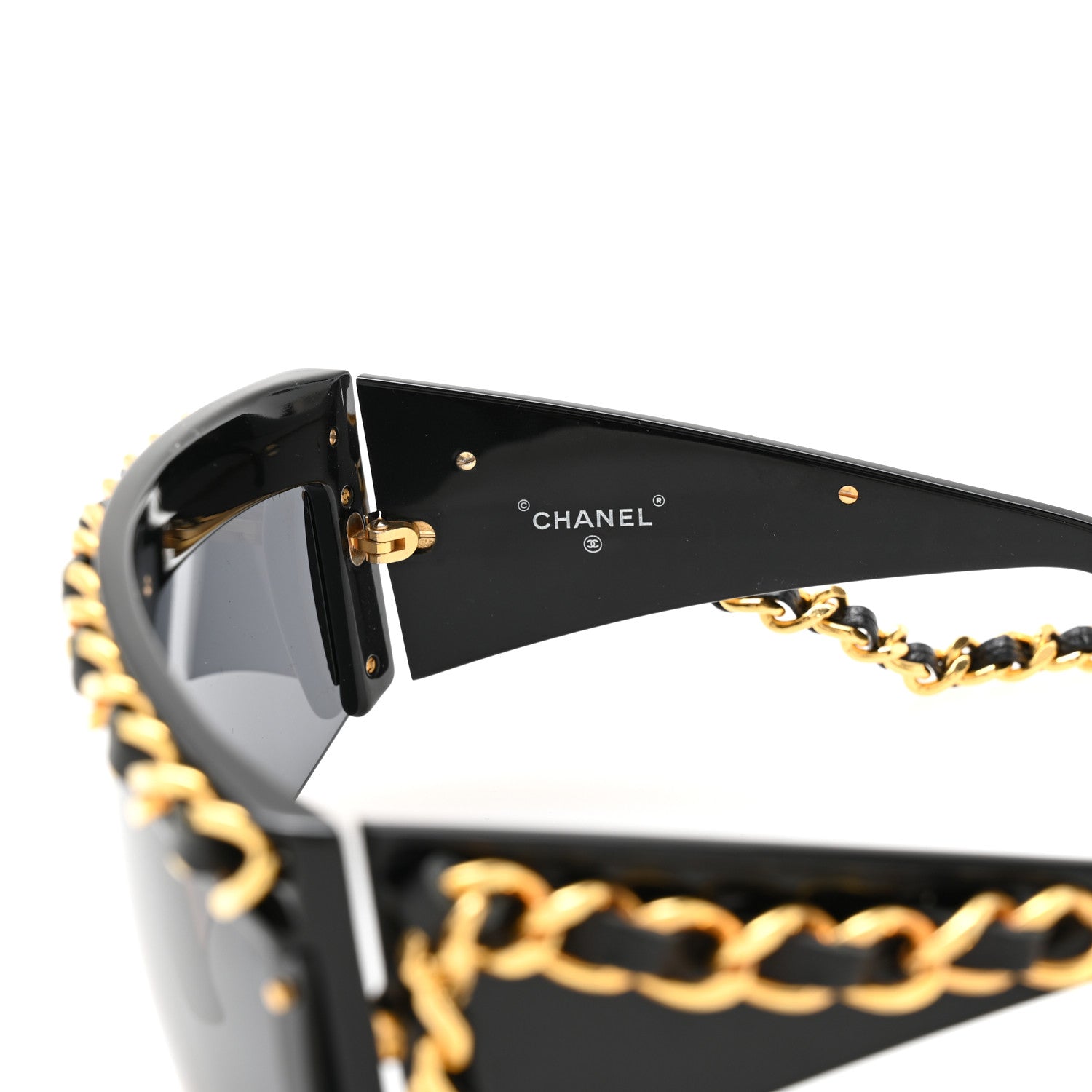 Chanel Acetate Metal Calfskin Chain Sunglasses 0026 Black 6 of 6