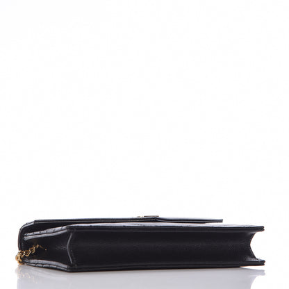 Saint Laurent Grain De Poudre Matelasse Chevron Monogram Envelope Chain Wallet Black 4 of 10