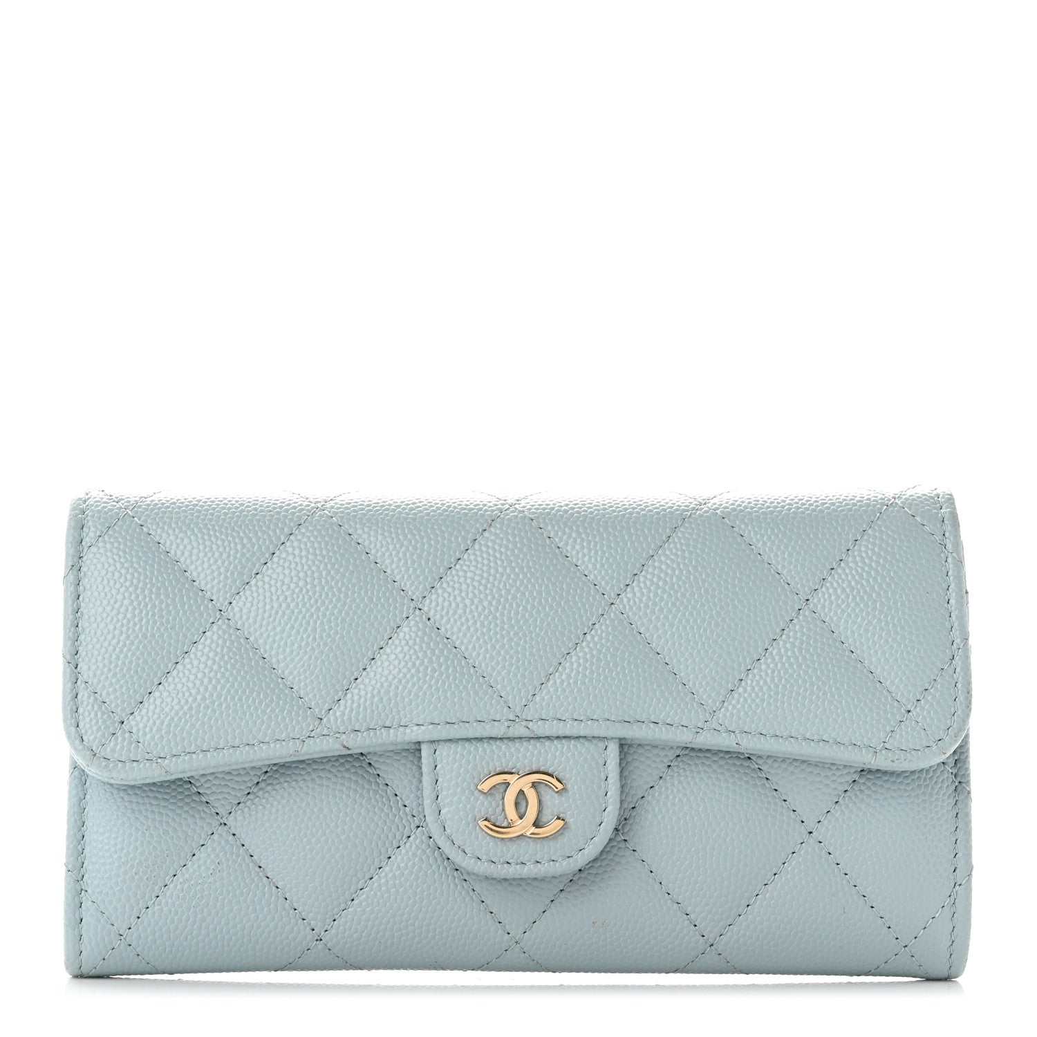 Chanel Caviar Quilted Medium Gusset Flap Wallet Light Blue 1 of 9
