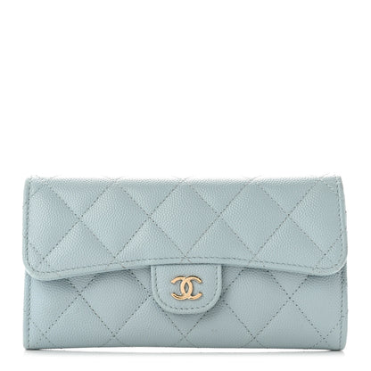 Chanel Caviar Quilted Medium Gusset Flap Wallet Light Blue 1 of 9