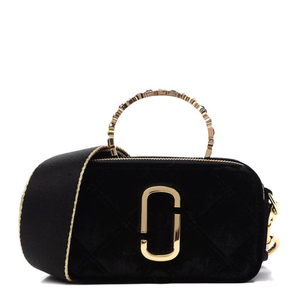 Marc Jacobs Velvet Quilted Jewel Top Handle Snapshot Crossbody Bag Black 1 of 12