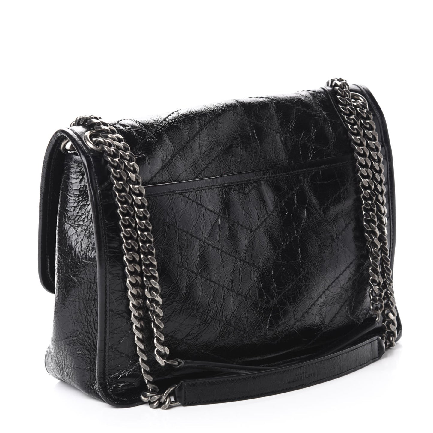 Crinkled Calfskin Matelasse Monogram Baby Niki Chain Satchel Black