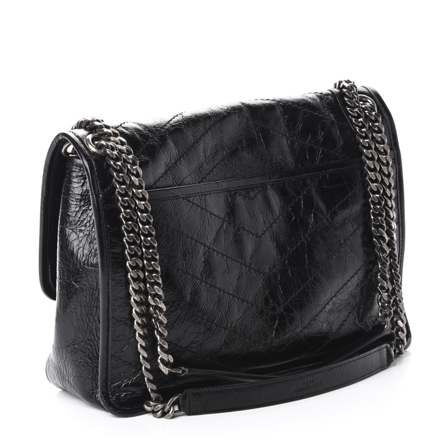 Saint Laurent Crinkled Calfskin Matelasse Monogram Baby Niki Chain Satchel Black 3 of 11