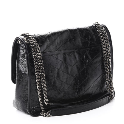 Saint Laurent Crinkled Calfskin Matelasse Monogram Baby Niki Chain Satchel Black 3 of 11