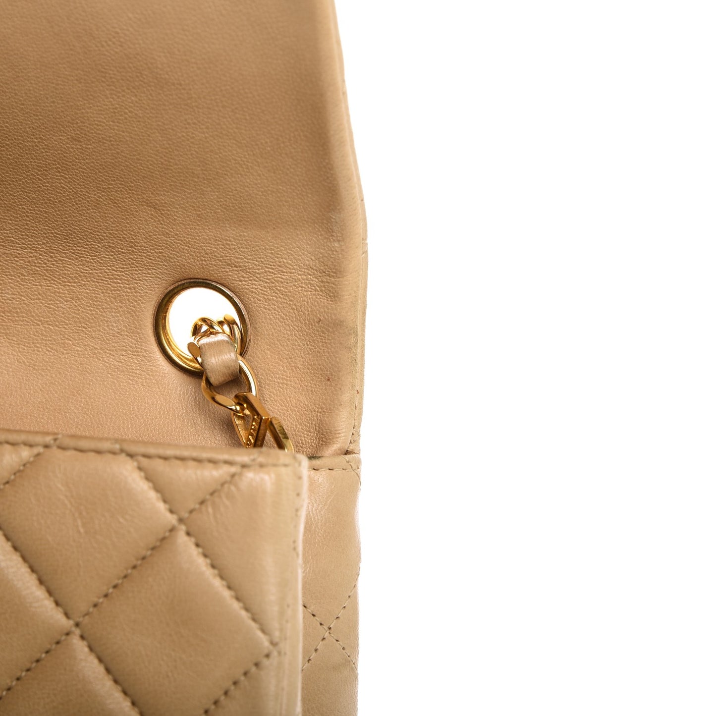 Lambskin Quilted Small Single Flap Beige
